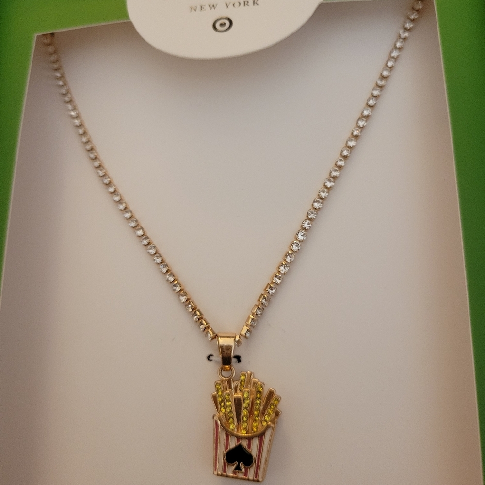 Kate Spade x Target French Fries Charm Gold Glass Stone Tennis Necklace. NWT. - Picture 3 of 4